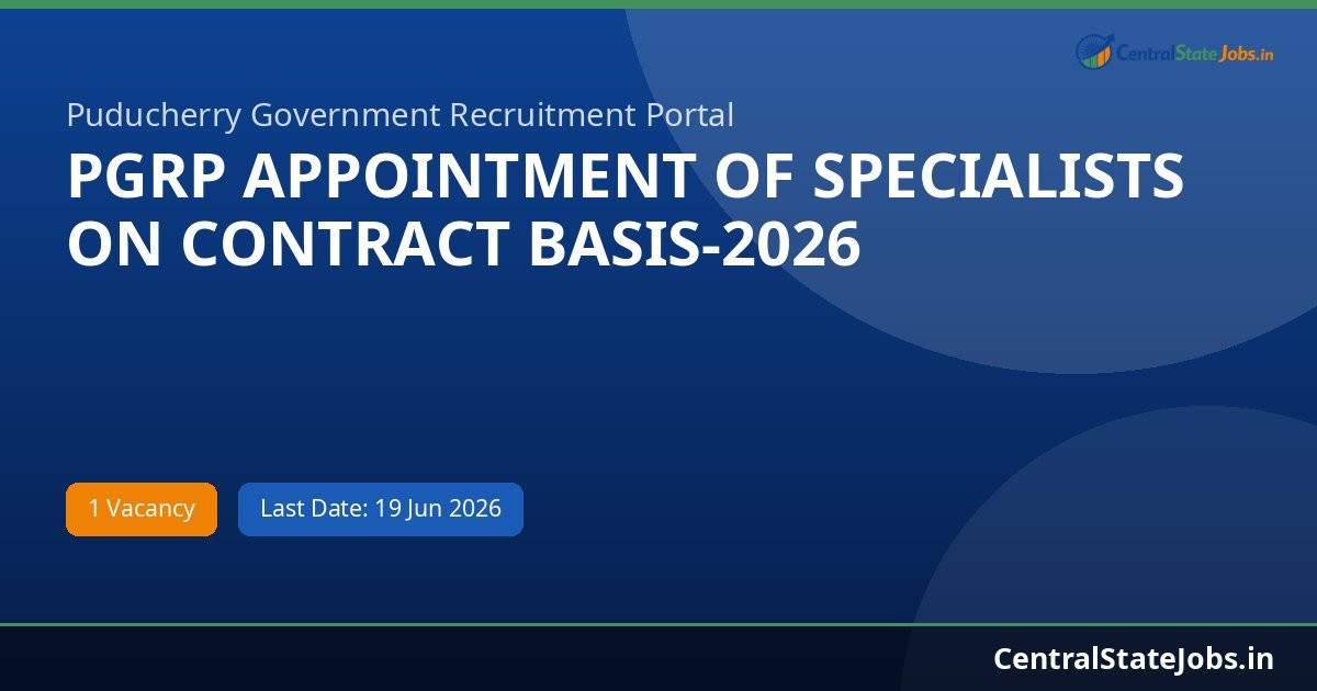 PGRP APPOINTMENT OF SPECIALISTS ON CONTRACT BASIS-2026 Recruitment 2026