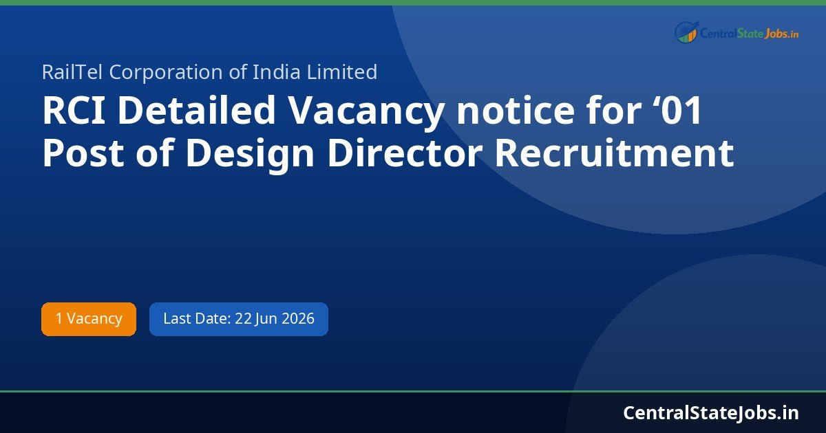 RCI Detailed Vacancy notice for ‘01 Post of Design Director Recruitment 2026