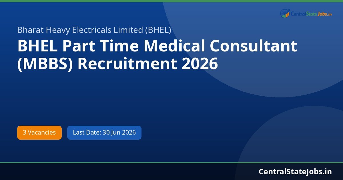 BHEL Part Time Medical Consultant (MBBS) Recruitment 2026