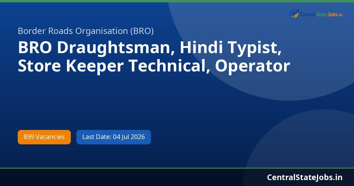 BRO Draughtsman, Hindi Typist, Store Keeper Technical, Operator Recruitment 2026 - 899 Vacancies