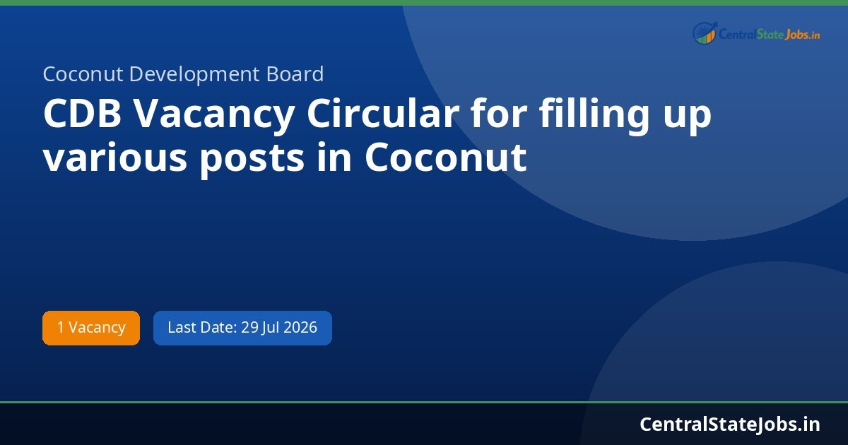 CDB Vacancy Circular for filling up various posts in Coconut Recruitment 2026