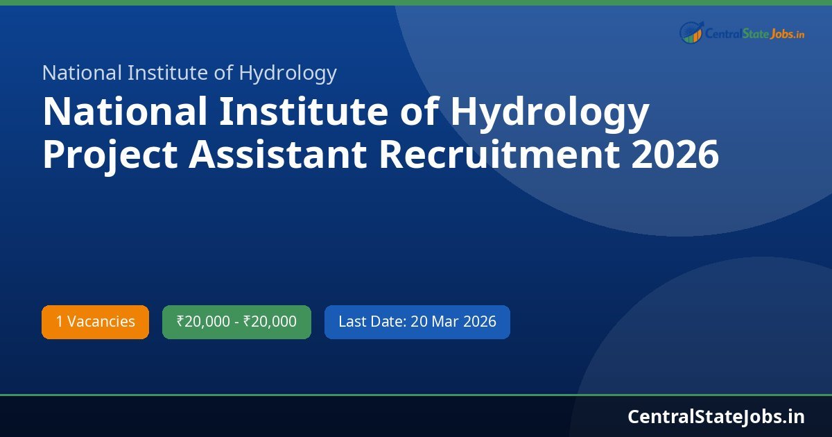 National Institute of Hydrology Project Assistant Recruitment 2026