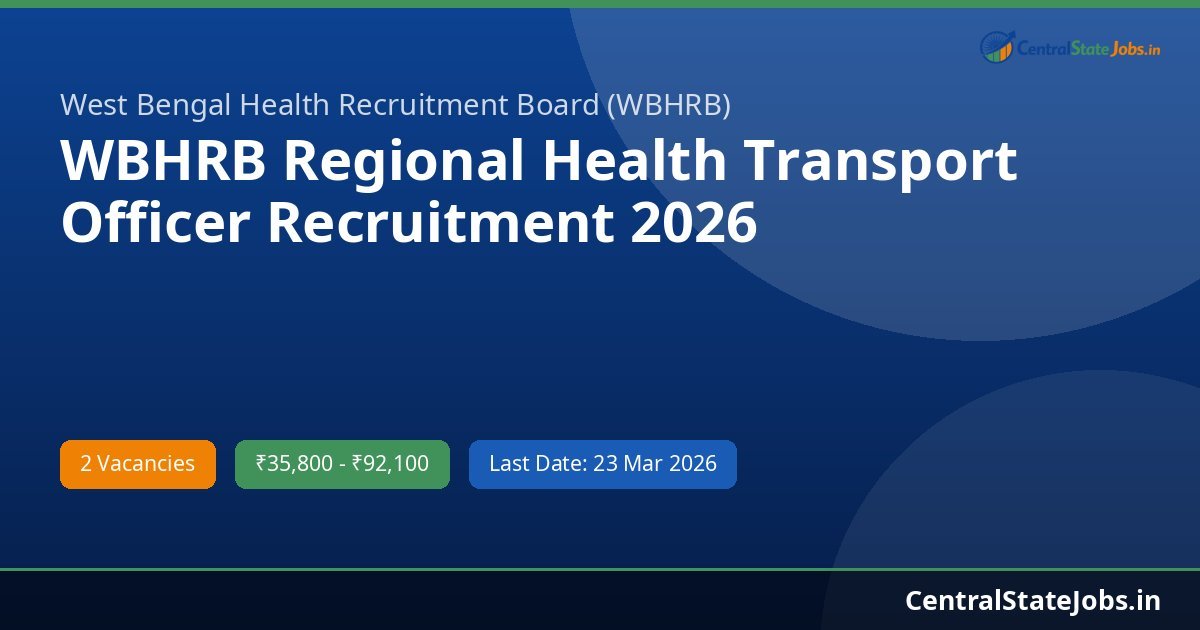 WBHRB Regional Health Transport Officer Recruitment 2026