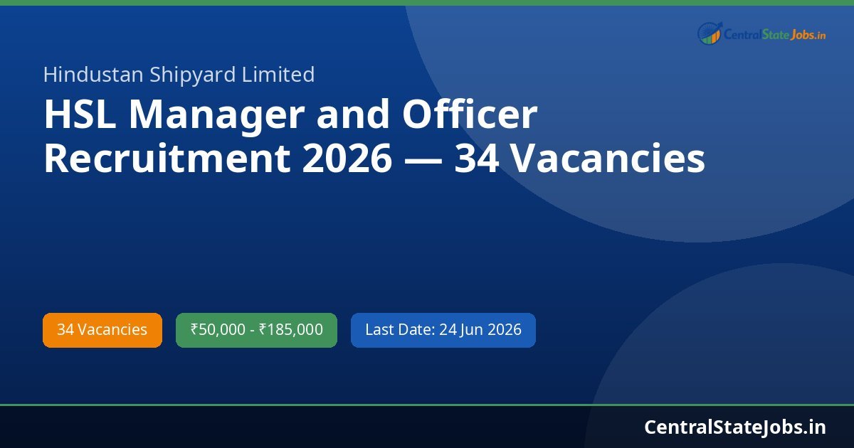 HSL Manager and Officer Recruitment 2026 — 34 Vacancies