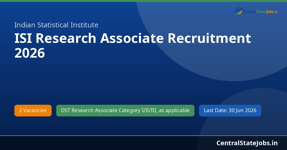 ISI Research Associate Recruitment 2026