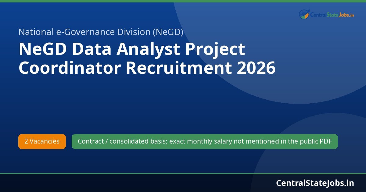 NeGD Data Analyst Project Coordinator Recruitment 2026