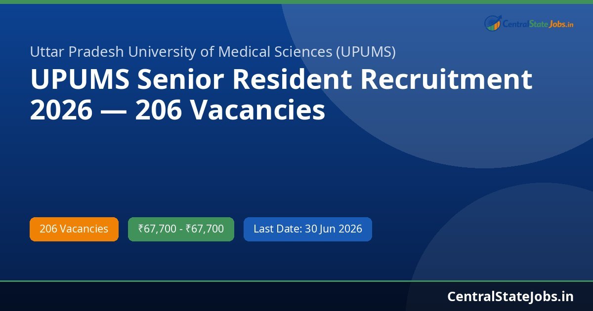 UPUMS Senior Resident Recruitment 2026 — 206 Vacancies