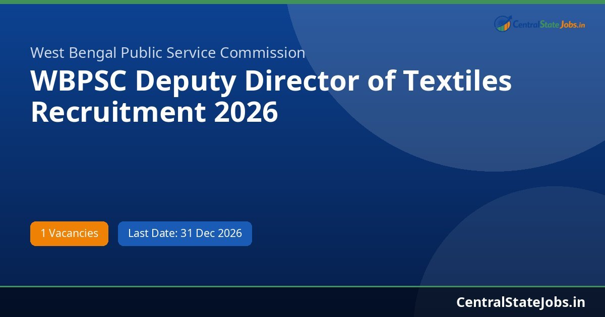 WBPSC Deputy Director of Textiles Recruitment 2026