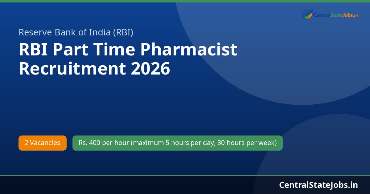 RBI Part Time Pharmacist Recruitment 2026