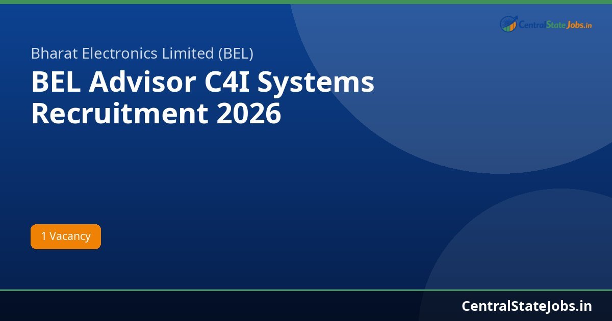 BEL Advisor C4I Systems Recruitment 2026