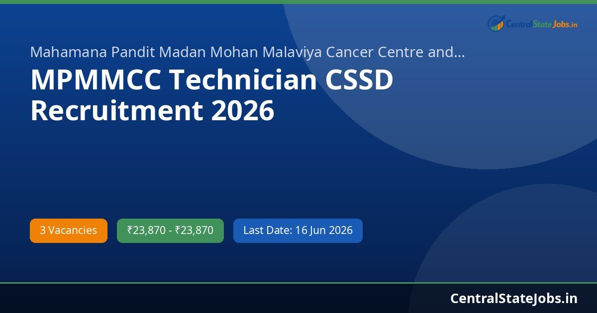 MPMMCC Technician CSSD Recruitment 2026