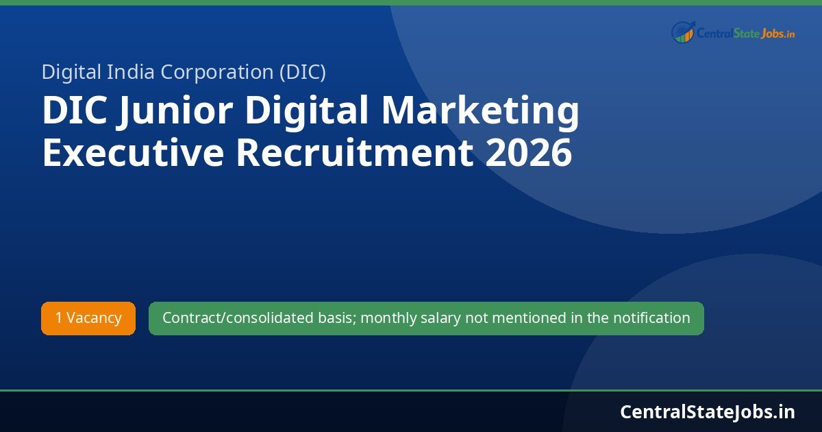 DIC Junior Digital Marketing Executive Recruitment 2026