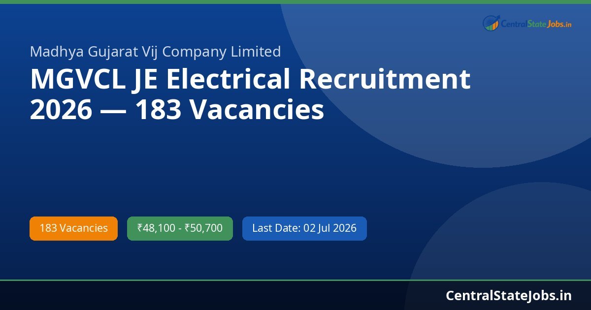 MGVCL JE Electrical Recruitment 2026 — 183 Vacancies