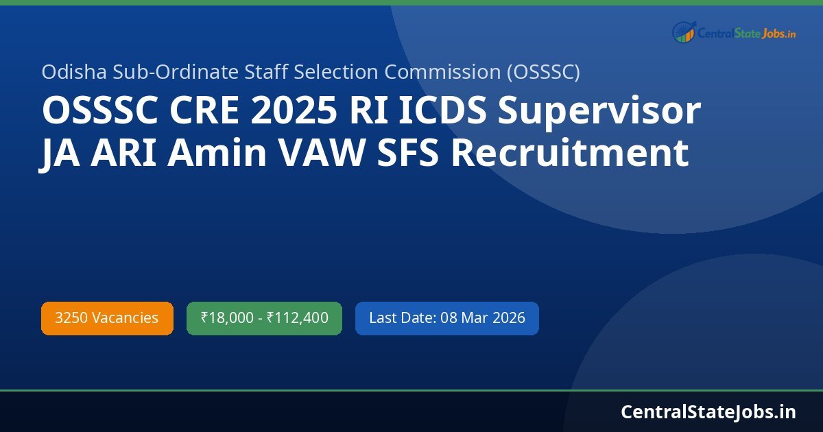 OSSSC CRE 2025 RI ICDS Supervisor JA ARI Amin VAW SFS Recruitment 2026