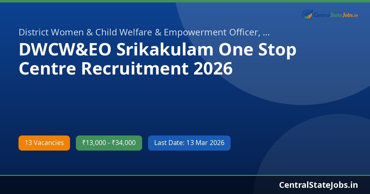 DWCW&EO Srikakulam One Stop Centre Recruitment 2026
