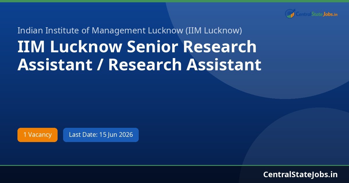 IIM Lucknow Senior Research Assistant / Research Assistant Recruitment 2026