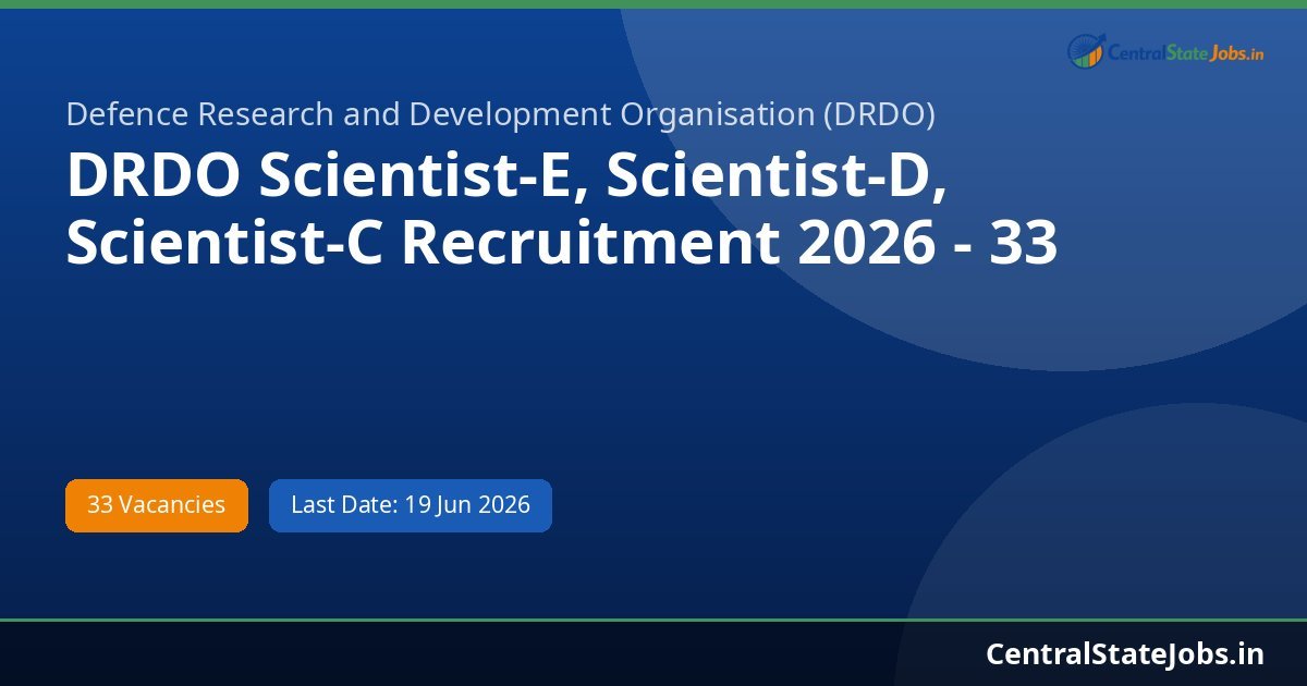 DRDO Scientist-E, Scientist-D, Scientist-C Recruitment 2026 - 33 Vacancies