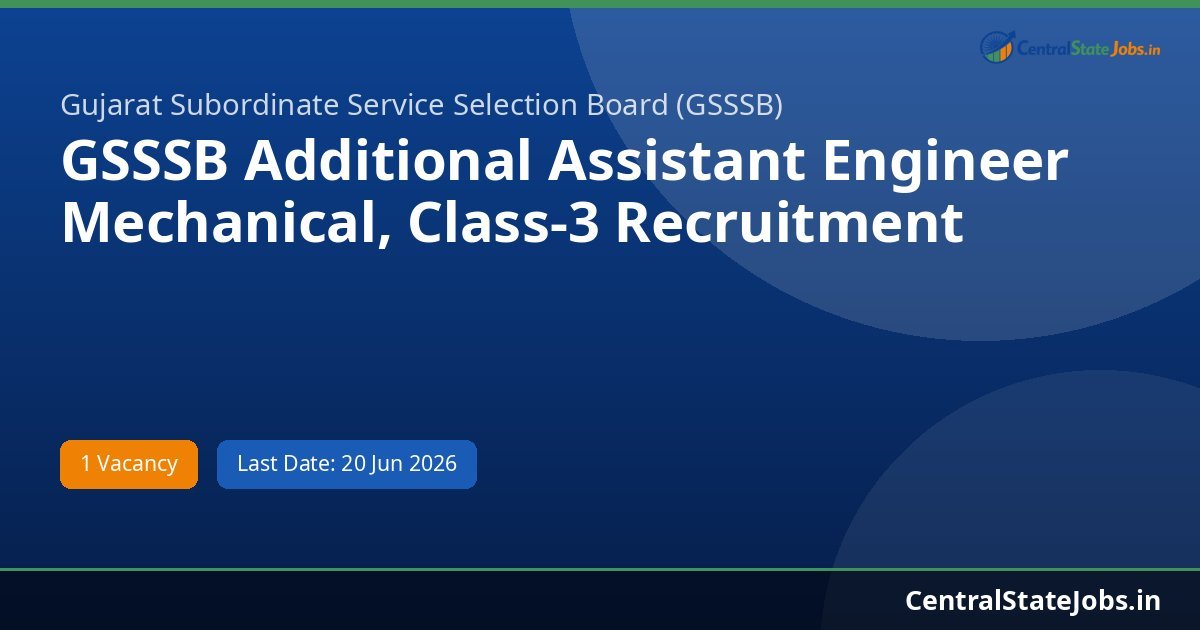 GSSSB Additional Assistant Engineer Mechanical, Class-3 Recruitment 2026