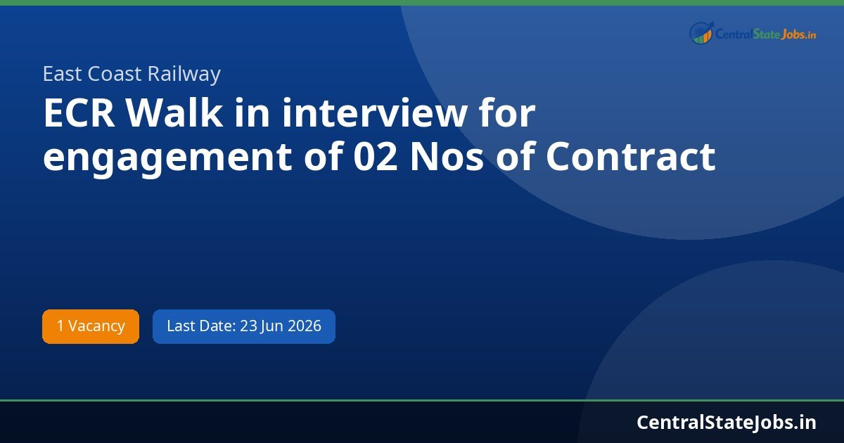 ECR Walk in interview for engagement of 02 Nos of Contract Recruitment 2026