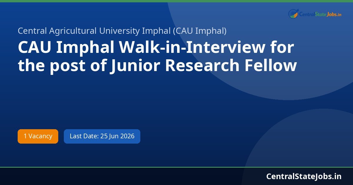 CAU Imphal Walk-in-Interview for the post of Junior Research Fellow Recruitment 2026