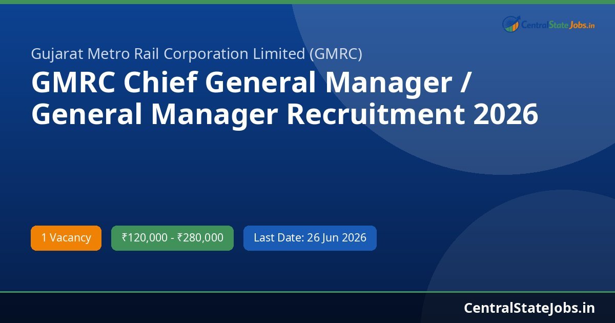 GMRC Chief General Manager / General Manager Recruitment 2026
