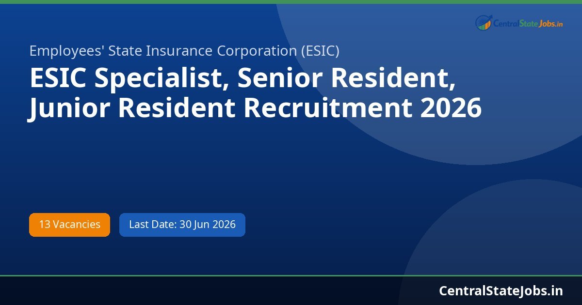 ESIC Specialist, Senior Resident, Junior Resident Recruitment 2026