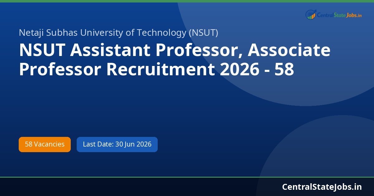NSUT Assistant Professor, Associate Professor Recruitment 2026 - 58 Vacancies