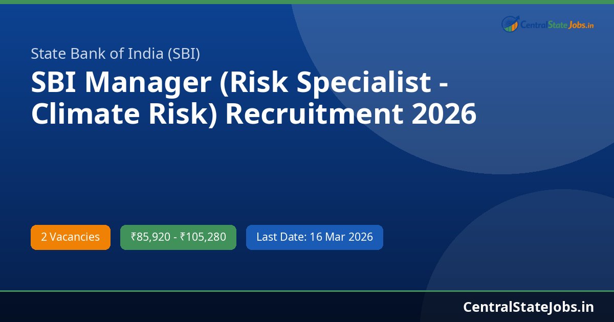 SBI Manager (Risk Specialist - Climate Risk) Recruitment 2026