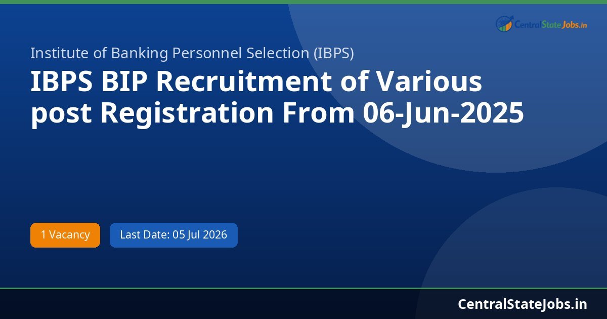 IBPS BIP Recruitment of Various post Registration From 06-Jun-2025 Recruitment 2026