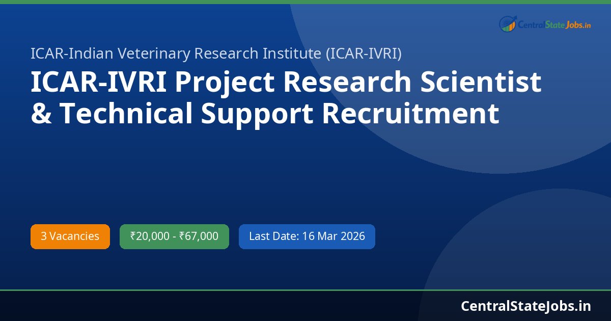 ICAR-IVRI Project Research Scientist & Technical Support Recruitment 2026