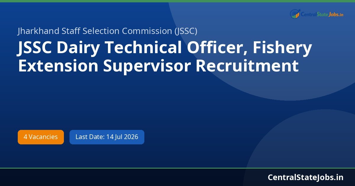 JSSC Dairy Technical Officer, Fishery Extension Supervisor Recruitment 2026