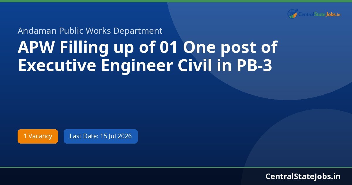 APW Filling up of 01 One post of Executive Engineer Civil in PB-3 Recruitment 2026
