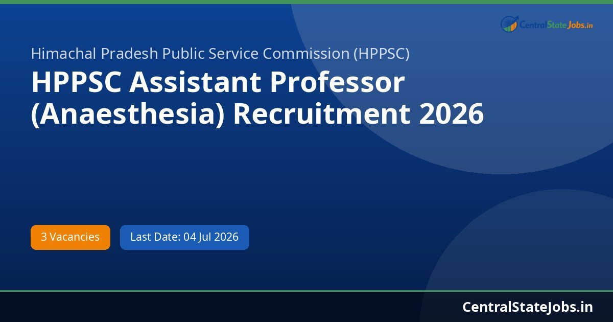 HPPSC Assistant Professor (Anaesthesia) Recruitment 2026