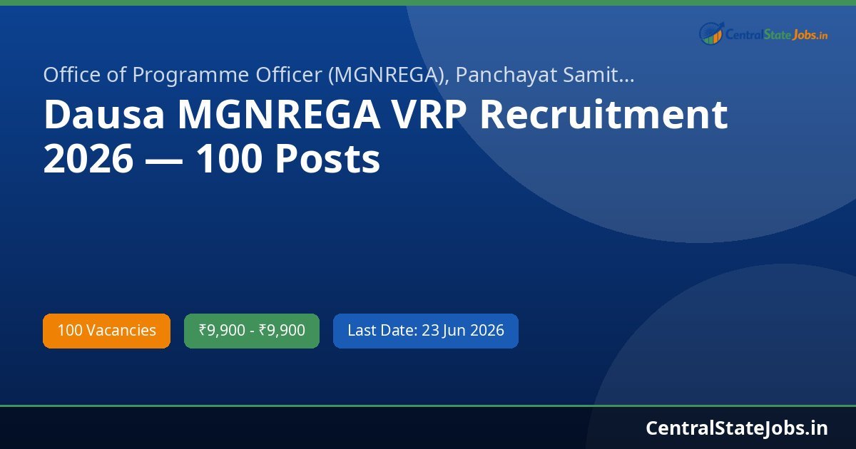 Dausa MGNREGA VRP Recruitment 2026 — 100 Posts