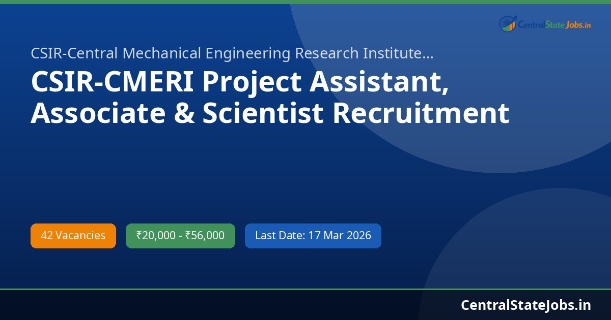 CSIR-CMERI Project Assistant, Associate & Scientist Recruitment 2026