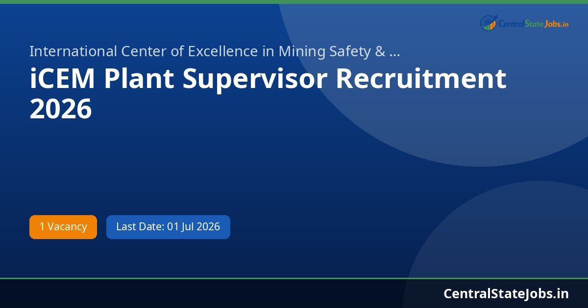 iCEM Plant Supervisor Recruitment 2026
