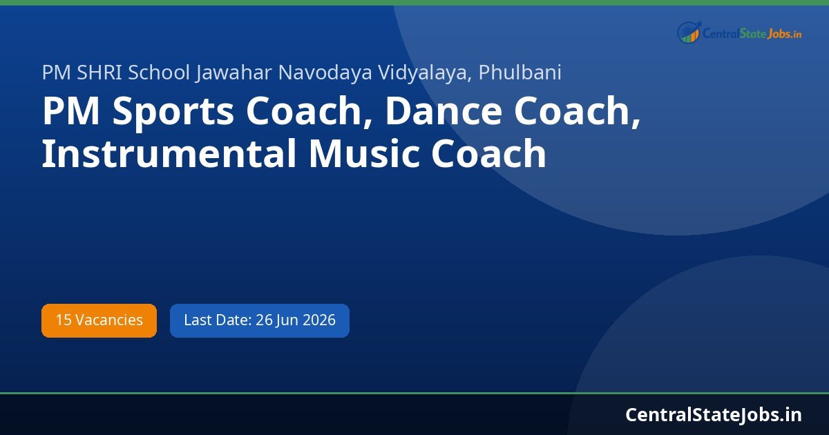 PM Sports Coach, Dance Coach, Instrumental Music Coach Recruitment 2026