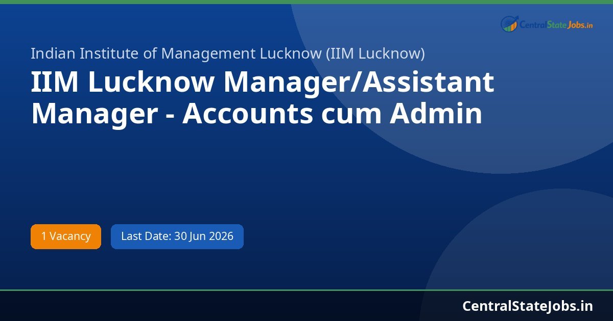 IIM Lucknow Manager/Assistant Manager - Accounts cum Admin Recruitment 2026