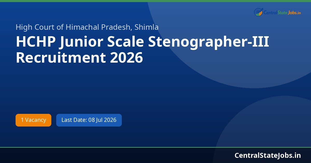 HCHP Junior Scale Stenographer-III Recruitment 2026