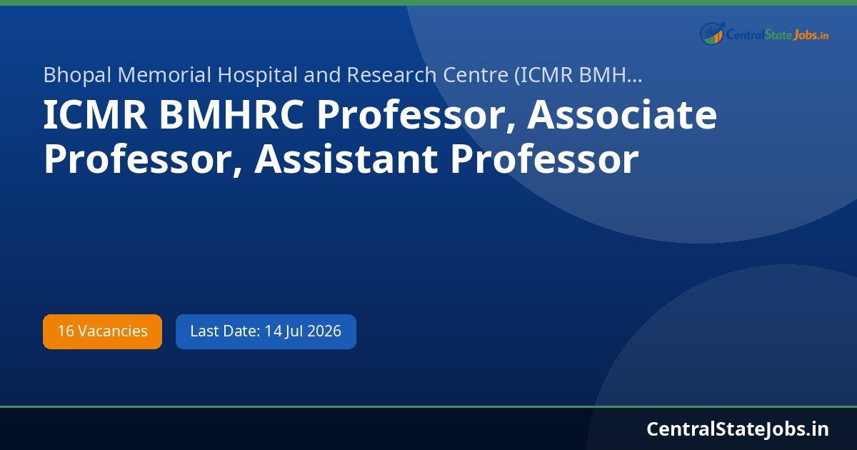 ICMR BMHRC Professor, Associate Professor, Assistant Professor Recruitment 2026
