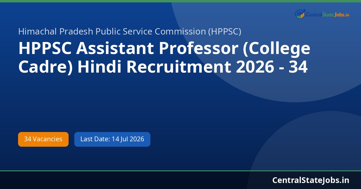 HPPSC Assistant Professor (College Cadre) Hindi Recruitment 2026 - 34 Vacancies