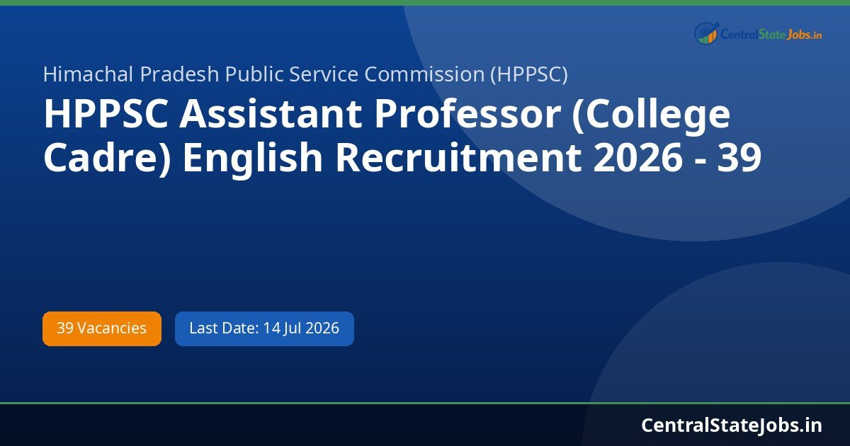 HPPSC Assistant Professor (College Cadre) English Recruitment 2026 - 39 Vacancies