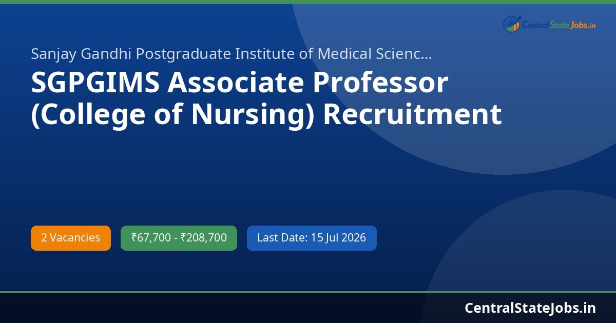 SGPGIMS Associate Professor (College of Nursing) Recruitment 2026