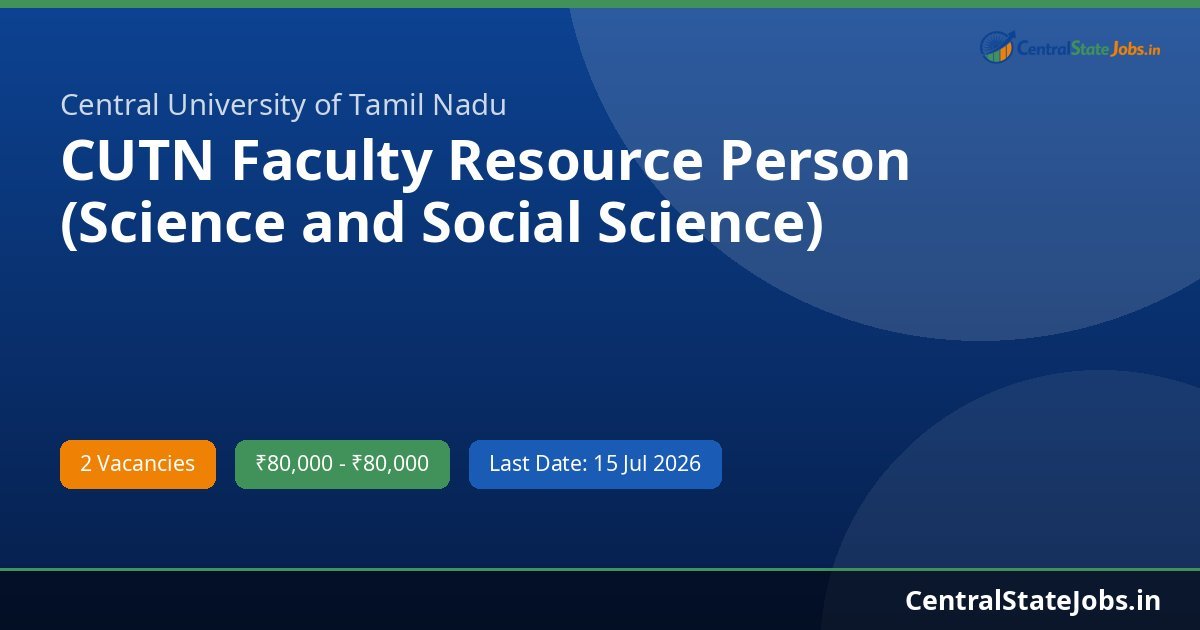 CUTN Faculty Resource Person (Science and Social Science) Recruitment 2026