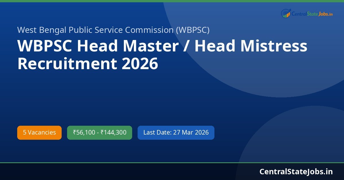WBPSC Head Master / Head Mistress Recruitment 2026
