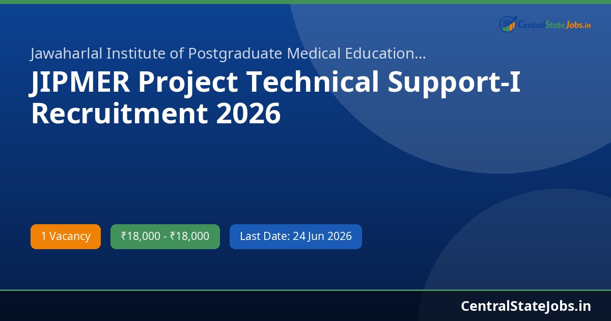JIPMER Project Technical Support-I Recruitment 2026