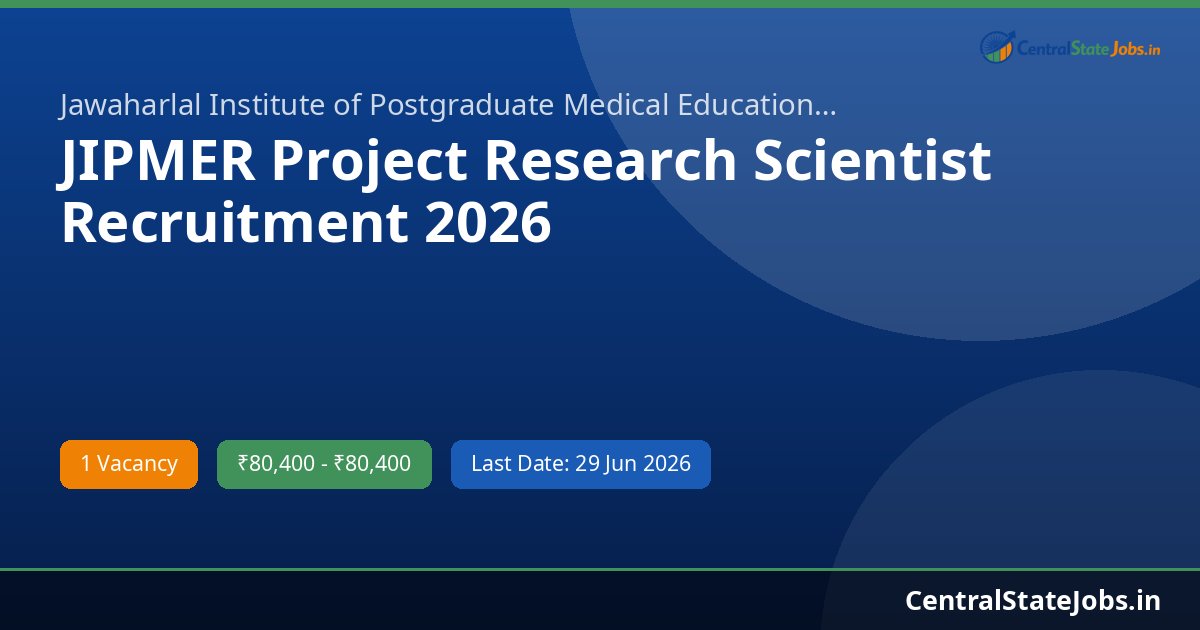 JIPMER Project Research Scientist Recruitment 2026