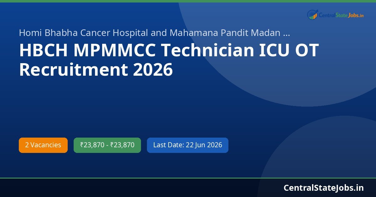 HBCH MPMMCC Technician ICU OT Recruitment 2026