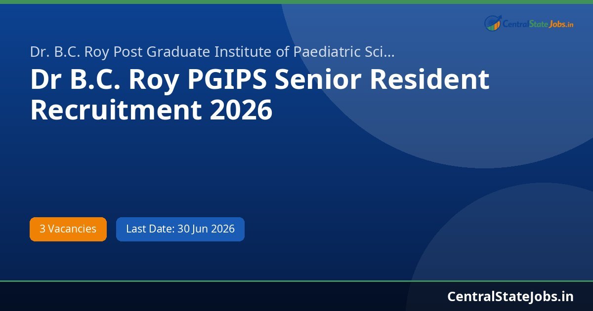 Dr B.C. Roy PGIPS Senior Resident Recruitment 2026