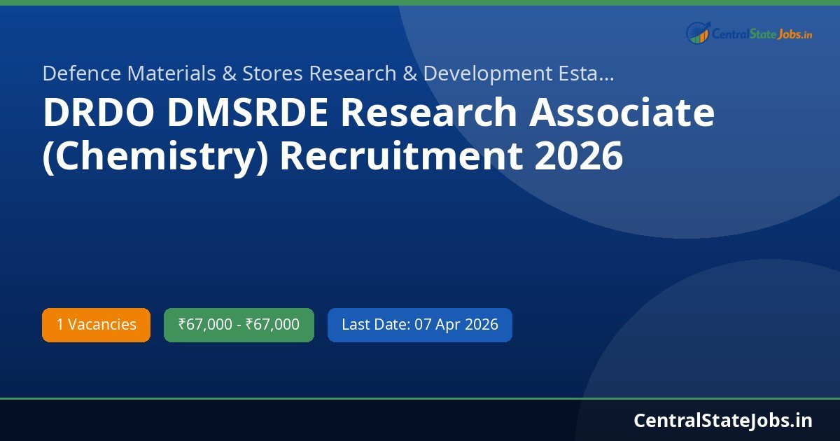 DRDO DMSRDE Research Associate (Chemistry) Recruitment 2026
